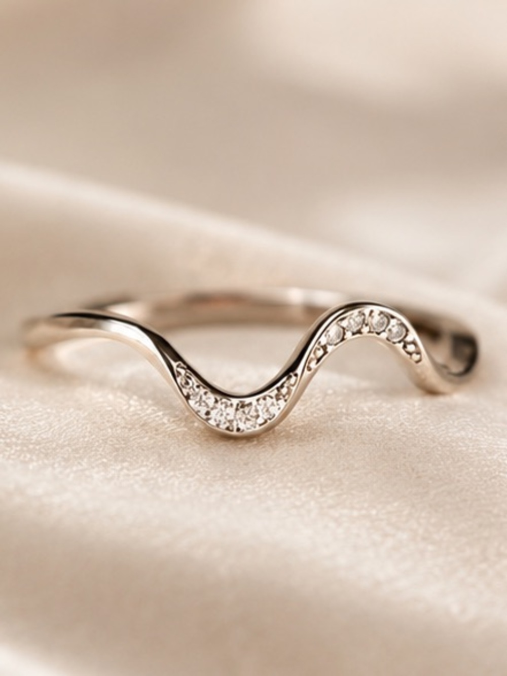 Silver Wave Ring • Minimalist CZ Stack Ring • Self Reminder Ring